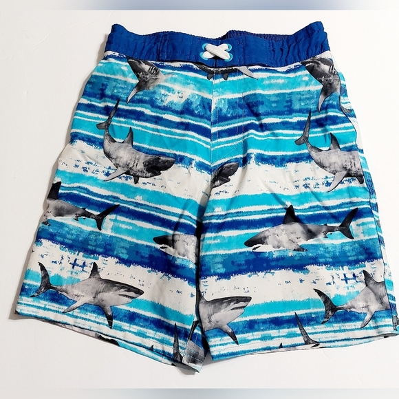 Blue and White Shark Swim Trunks Boys Size M 8 - Picture 1 of 3